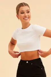 White Essential Cotton Stretch Short Sleeve Crop T-Shirt - Size S, Women's Tank