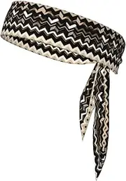 [YANYU] Black White Tan Zigzag Print Sports Head Tie Sweat Wicking Head Tie Quick Dry Adjustable for Men and Women