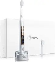 IONPA DP Pearl White Home Premium USB Rechargeable Ionic Power Electric Toothbrush, Brushing Timer, 4 Modes, 2 Soft Extended Filament Brush Heads Made in Japan, by IONIC KISS YOU, hyG, DP-111PW