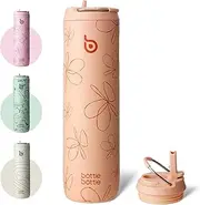 Bottle Bottle Insulated Water Bottle 24oz with Straw Lid and Handle for Sports Travel Gym Stainless Steel Water Bottles Double-Wall Vacuum Metal Leak Proof BPA-Free (Petal Passion)