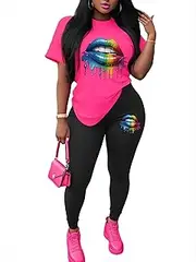 [Nimsruc] Women 2 Piece Outfits Summer Lounge Set Matching Jogger Sets Short Sleeve Tracksuit Loungewear Sweatsuits