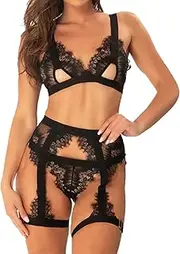 [Generic] Hence Under Wear Sleepwear Steel Pajamas Garter Lingerie Sexy Fashion Underwear Lace Ring Lace Thigh Garter Set