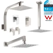 8/10/12" Brushed Nickel Square Rain Shower Head Set Gooseneck Ceiling Wall Arm