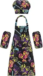 AIXIWAWA Kids Apron Chef Hat Set, Child Kitchen Bib Aprons Adjustable for Cooking Baking Painting (Extreme Sport)