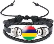 [vmcoatdu] World Many National Flags Bangle Retro Alloy Leather Bracelet for National Flag Braided Rope Bracelet Bangle