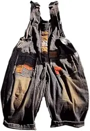 [YiKeGuiHuaShu] Retro Style Autumn Winter Cotton Pants Old Cloth Overalls Wide Leg Women's Loose Personalized Splicing Harem