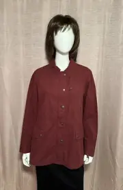 NWT Talbots Women’s Size 1X Burgundy Cotton Snap Front Jacket With Hidden Zipper
