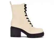 New Women's Ivory Nine West Juna3 Combat Boots Sz 8.5M