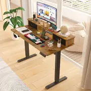 Advwin Electric Standing Desk Height Adjustable with Monitor Stand & Power Outlets Black/Walnut/White