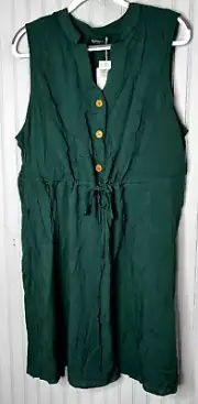 City Chic Womens TANK DRESS 18 20 Dark Green Buttons Drawstring Waist Comfy NEW