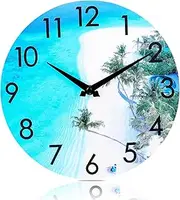 Outdoor Wall Clock 12 Inch Acrylic Waterproof Outdoor Clock, Beach Coastal Theme Pool for Indoor Use Decor