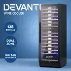Devanti Wine Fridge Cooler Compressor Dual Zone Cellar Chiller 128 Bottles Black