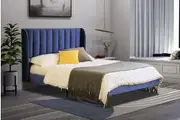 Istyle Modern Classic Herman Queen Velvet Bed Frame Blue with Gold Legs