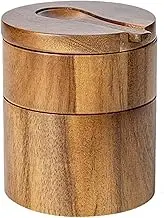 Salt Cellar Wooden – Salt Holder, Sea Ssalt Box | Double Layer Container with Spoon, Round Keeper, Kitchen Salts Storage, Pepper Box Organizer, Salts Bowl for Cooking and Seasoning