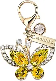 [Monnel] MC587 Little Crystal Butterfly Lobster Clasp 3D Charm for Women with Velvet Bag (Yellow,1 Piece)
