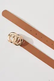 Belt in Brown With Double Gold Ring Buckle one size