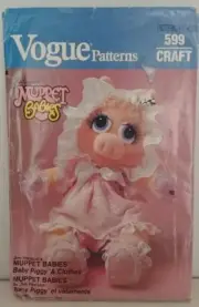 Vintage Vogue Sewing Craft Pattern # 599 Baby Piggy and Clothes 1984