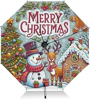 [PDZRMY] UV Protection Travel Umbrella Retro Christmas Scene Compact for Rain and Sun - Auto Open and Close UPF 50+ Windproof Portable 46” Sun Umbrella for Women and Men