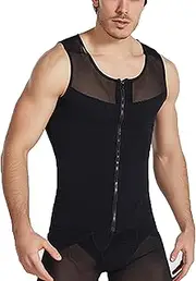 [WUJNANG] Men Waist Trainer Bodysuit Compression Full Body Shaper Slimming Suits Shapewear Tops,Black-1X