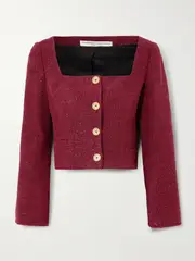 [Alessandra Rich] Alessandra Rich - Cropped Sequin-embellished Tweed Jacket - Red - IT42 IT 42 Red
