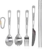 Boundless Voyage Titanium Cutlery Set Lightweight Utensils Portable Tableware Knife Spork Chopsticks Spoon Fork for Home Travel Camping Titanium Cutlery Set