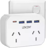 LENCENT USB Plug Extension, Type-C & 3 USB a Ports, 2 Way Socket Extension, 6...