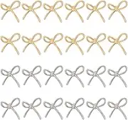 FINGERINSPIRE 24 Pcs Alloy Bow Shaped Buttons Platinum/Light Gold 0.78inch Single Hole Bowknot Decorative Sewing Buttons Bowknot Charms Buttons for Clothing Coat Cloak Sweater Shirts DIY Crafting