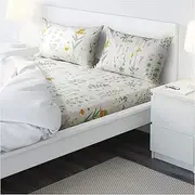[IKEA] Cotton Strandkrypa Floral Double Bedsheet and 2 Pillowcase, White, 240x260/50x80 cm (94x102/20x32)