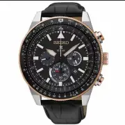 SEIKO ProspeX SSC611P1 Solar Pilot Watch Leather FlightMaster RoseGold Date 100m