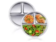 Stainless Steel Kids Plates 2 Packs, 9" Portion Control Plate Divided Plates for