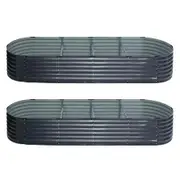 2x Green Fingers Raised Garden Bed 320X80X42cm Oval Planter Box Container Galvanised