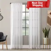 52"x63" Clean Window Sheer Textured Slub Striped Anti-Dust Linen Blend Curtain