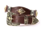 West Belt Coffee Silver Bullrider Gold Concho Crocodile Pattern Pants Size 38