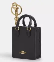 Coach Pebbled Leather NORTH/SOUTH MINI TOTE BAG CHARM Gold/Black NEW SEALED