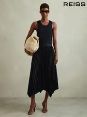Reiss Navy Marnie Knit Hybrid Midi Dress (B70328) | $460