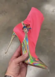 Christian Louboutin Jessie Booty Joli 100 Patent Satin Ankle Heel Boot 39.5