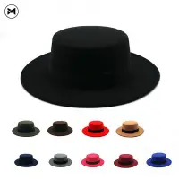 在飛比找Yahoo!奇摩拍賣優惠-2022 年新品到貨復古英式黑絲帶平頂帽子情侶男女紳士帽子女