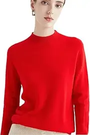[Zadaos] Women's 100% Wool Sweater Half Turtleneck Cashmere Sweater Knit Fashion Pullover Jumper Red XL