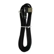 USB Double Elbow Cotton Linen Black Charging Cable For iphone ipad - 2m
