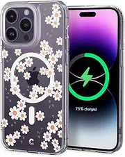 SPIGEN CYRILL Cecile Mag Case Designed for Apple iPhone 14 Pro (2022)(6.1-inch) Hard Clear Floral Cover - White Daisy
