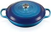 Le Creuset Signature Enamelled Cast Iron Shallow Casserole Dish With Lid, 26 cm, 2 Litres, Azure, 21180262202430