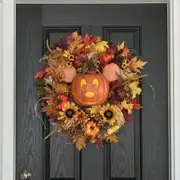 Halloween Mickey Pumpkin Wreath- Fall Wreath for Front Door Decor, Artificial Maples, Sunflower, Fall Harvest, Holiday Decor, Indoor Outdoor