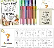 Geelin Fun Baby Shower Game Kid's ABC Book Sign 26 Coloring Game Card Alphabet A to Z Coloring Card 24 Watercolor Pen for Baby Shower Party Activities (Woodland)