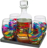 Stain-glassed Windows Wine Decanter and Glasses
