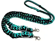 Roping Knotted Horse Tack Western Barrel Reins Nylon Braided Turquoise BLK 60701
