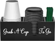 DJAPWPX Coffee Station Organizer, Space Saving Wood Coffee Cup Organizer with 3 Compartment, Versatile Cup and Lid Holder for Home Hotel Restaurant Bar