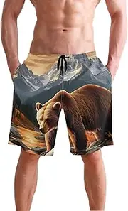 [XYMZR] Bear Vintage Landscape Men's Swim Trunks Quick-Dry Bathing Suit Swimming Board Shorts S