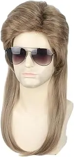Topcosplay Adult 70s 80s Halloween Costumes Wig Rocking Dude Wig Punk Metal Rocker Disco Mullet Wig Adjustable Dirty Blonde
