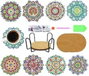 2 Coasters Kits - Diamond Coaster with Holder - 8 Mandala Coasters Diamond Art Crafts for Adults, Small Kits Accessories Yyss