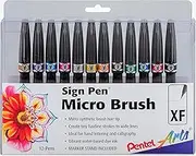 Pentel Assorted Arts Sign Pen with Micro Brush Tip (Pack of 12)